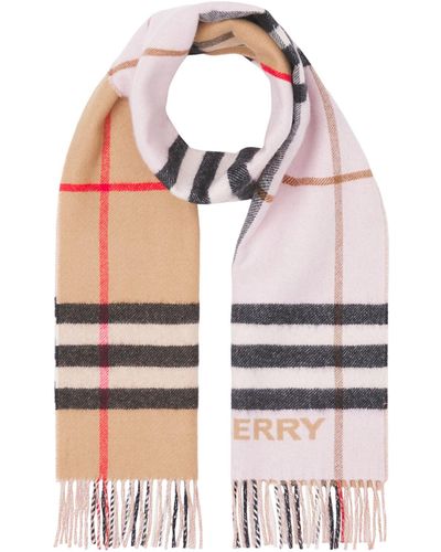 Burberry Cashmere Contrast Check Scarf - Pink