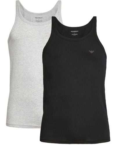 Emporio Armani Cotton Logo Vests (pack Of 2) - Black