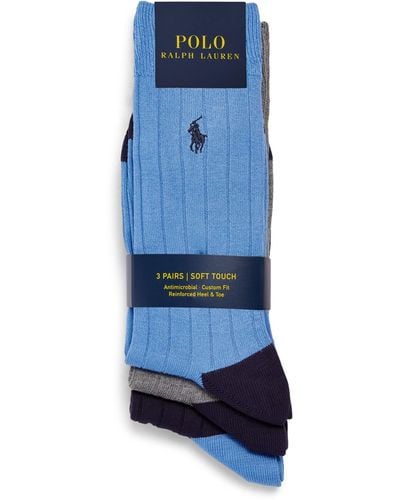 Polo Ralph Lauren Ribbed Polo Pony Crew Socks (pack Of 3) - Blue
