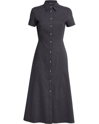 Theory Linen-blend Shirt Midi Dress - Black