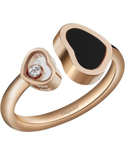 Chopard 18kt Rose Gold Happy Hearts Onyx And Diamond Ring - Metallic