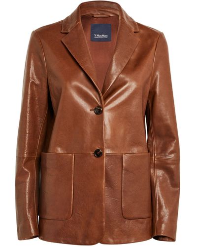 Max Mara Leather Collared Jacket - Brown