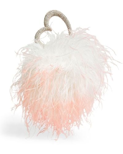 L'ALINGI Crystal-embellished Feather Clutch Bag - Natural