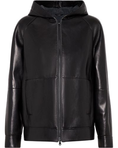 Brunello Cucinelli Leather Hooded Jacket - Black