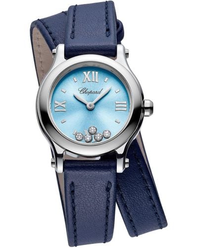 Chopard Lucent Steel And Diamond Happy Sport Watch 25mm - Blue