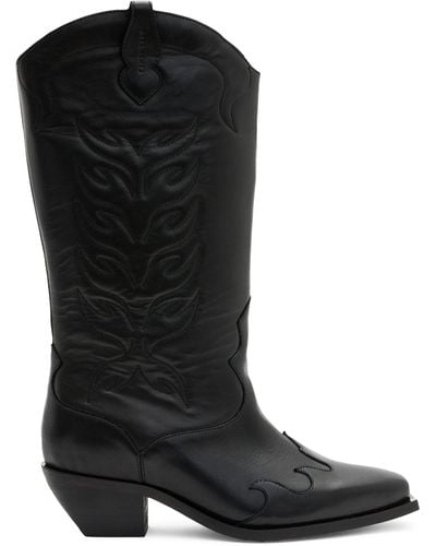 AllSaints Leather Dolly Cowboy Boots 60 - Black