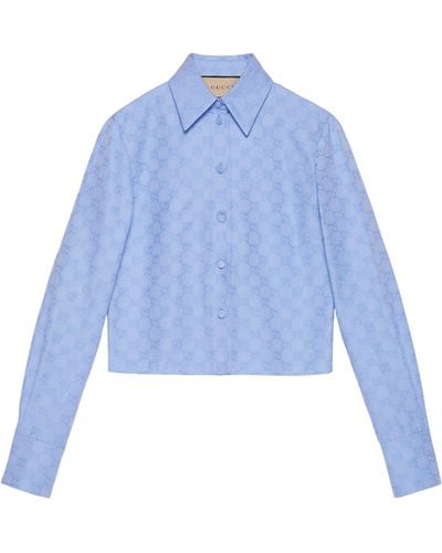 Gucci Oxford Cotton Gg Supreme Shirt - Blue