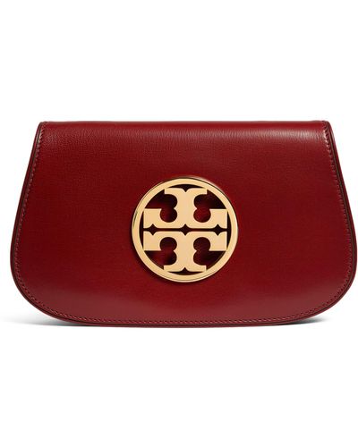 Tory Burch Leather Reva Clutch Bag - Red