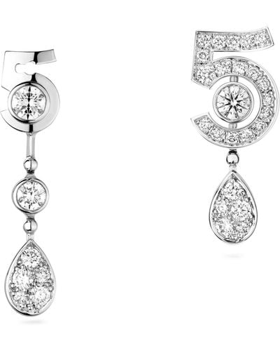 Chanel White Gold And Diamond N ̊5 Transformable Earrings - Metallic