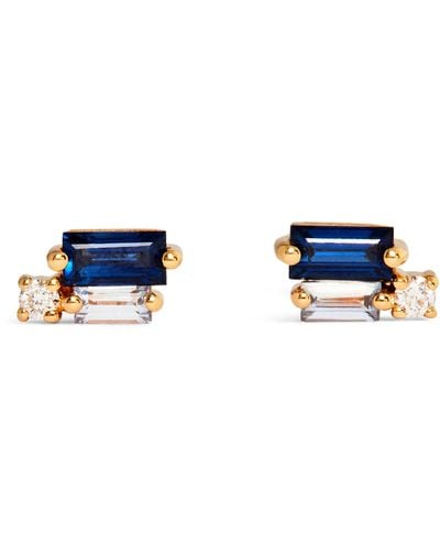 Suzanne Kalan Yellow Gold, Diamond And Sapphire Fireworks Stud Earrings - Blue