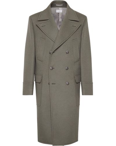 Brunello Cucinelli Beaver Cloth Wool Pea Coat - Gray