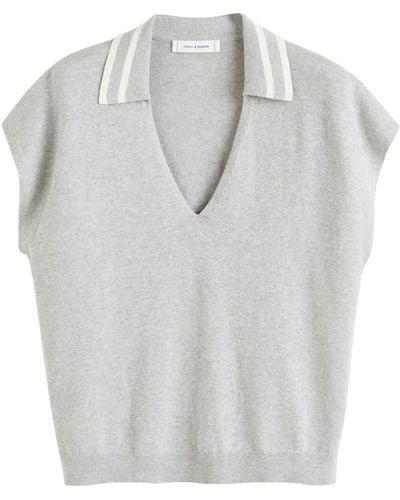 Chinti & Parker Bci Cotton-linen Breton Polo Shirt - Gray