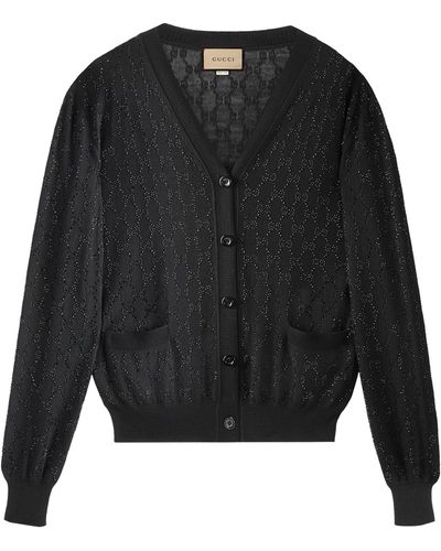 Gucci Wool Crystal-embellished Gg Cardigan - Black