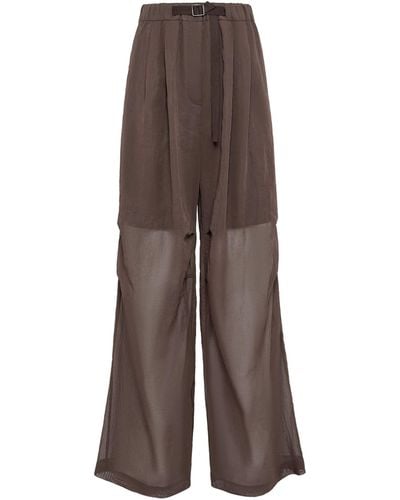 Brunello Cucinelli Cotton Wide-leg Belted Trousers - Brown