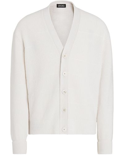 Zegna Cashmere-cotton V-neck Cardigan - White