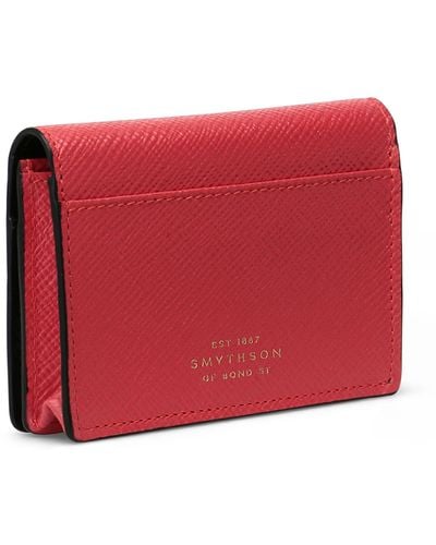 Smythson Leather Panama Folded Card Holder - Red