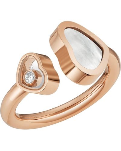 Chopard Rose Gold And Mother-of-pearl Happy Hearts Ring - Metallic