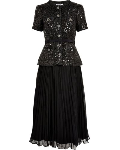 Self-Portrait Bouclé Sequinned Midi Dress - Black