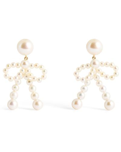 Sophie Bille Brahe Yellow Gold And Freshwater Pearl Bow Earrings - Natural