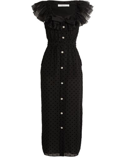 Alessandra Rich Silk Polka-dot Midi Dress - Black