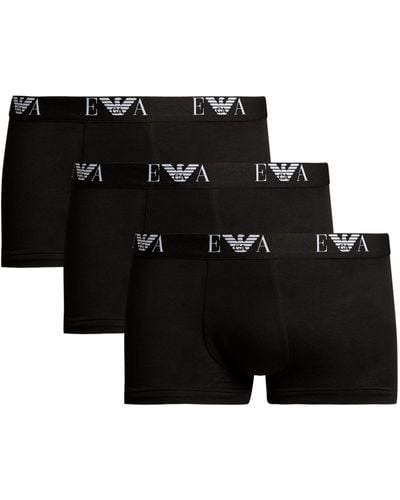 Emporio Armani Stretch-cotton Eagle Monogram Trunks (pack Of 3) - Black