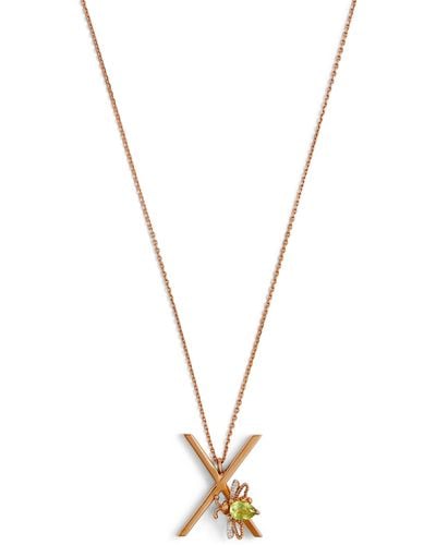 BeeGoddess Rose Gold, Diamond And Peridot Letter 'x' Necklace - Metallic