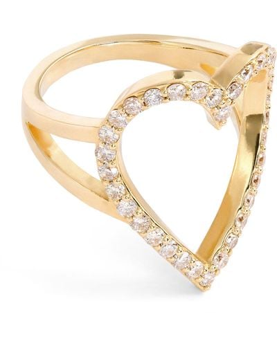 Jacquie Aiche Yellow Gold And Diamond Heart Pinky Ring (size 4) - Metallic