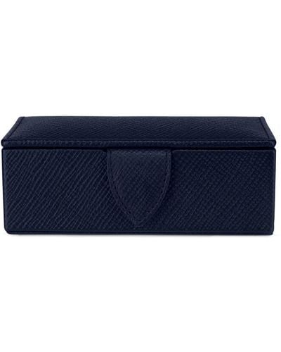 Smythson Leather Panama Cufflink Box - Blue