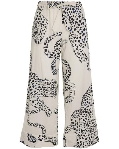 Desmond & Dempsey Wide-leg Cotton Jaguar Pajama Set - Natural