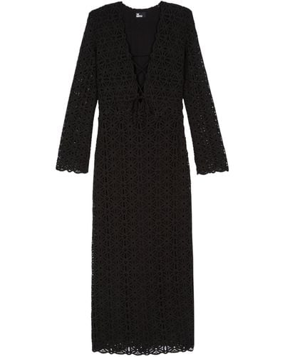 The Kooples Cotton Guipure Midi Dress - Black