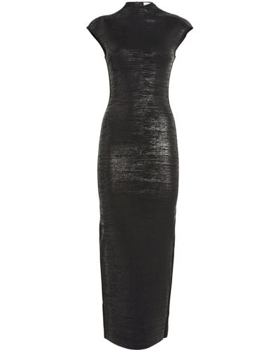 Hervé Léger Capped-sleeve Midi Dress - Black