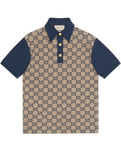 Gucci Monogram Contrast-trim Silk And Cotton-blend Polo Shirt - Blue