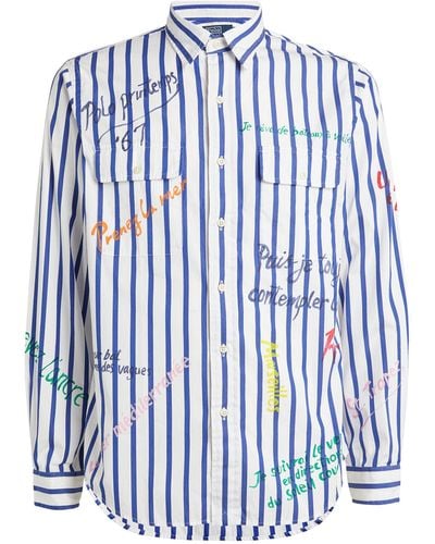 Polo Ralph Lauren Striped Script Poplin Shirt - Blue