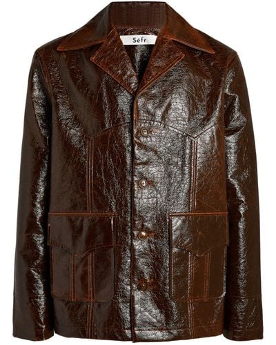 Séfr Patent Oversized-collar Jacket - Brown