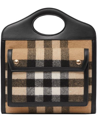 Burberry Mini Check Cashmere-leather Pocket Bag - Brown