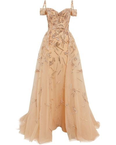 Zuhair Murad Tulle Embellished Gown - Natural