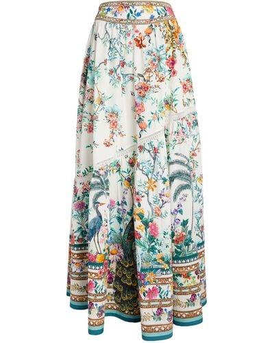 Camilla Cotton Plumes And Parterres Maxi Skirt - Blue