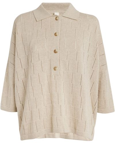 Lauren Manoogian Cotton-linen Lattice Polo Shirt - Natural