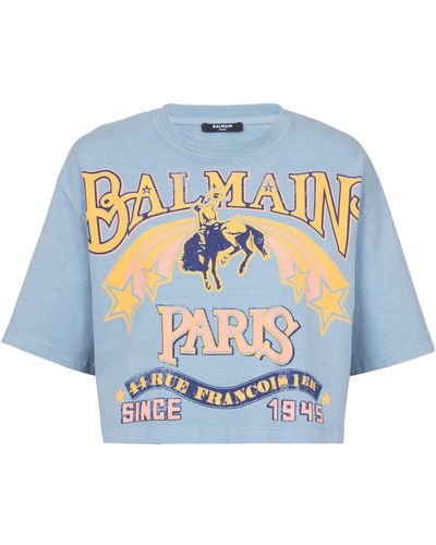 Balmain Cropped Western T-shirt - Blue