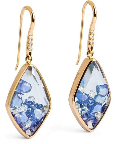 Moritz Glik Yellow Gold, Diamond And Sapphire Shaker Drop Earrings - Blue