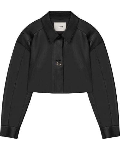 Aeron Leather Cropped Shore Jacket - Black