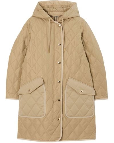 Burberry Diamond-quilted Coat - Natural
