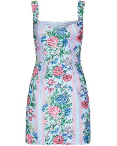 Emilia Wickstead Judita Floral-print Cloqué Mini Dress Sky Blue