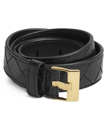 Bottega Veneta Leather Intreccio Watch Belt - Black