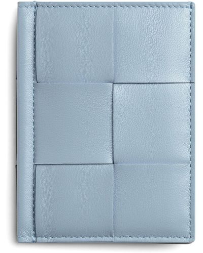 Bottega Veneta Leather Intreccio Bifold Card Holder - Blue