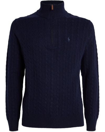 Polo Ralph Lauren Wool-cotton Quarter-zip Sweater - Blue