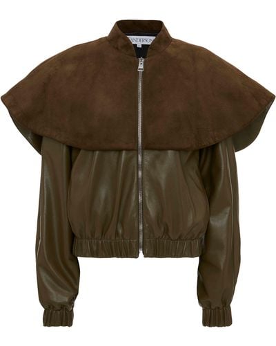 JW Anderson Oversized-collar Leather Bomber Jacket - Green