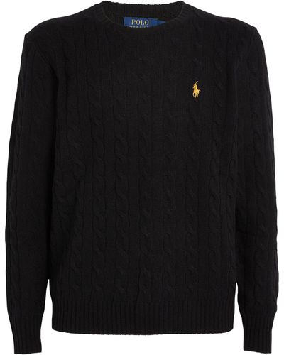 Polo Ralph Lauren Wool-cashmere Cable-knit Polo Pony Sweater - Black
