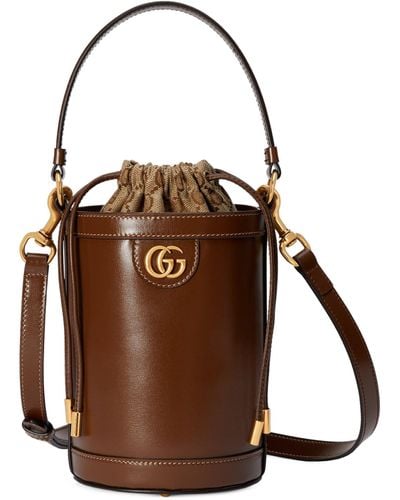 Gucci Mini Leather Ophidia Bucket Bag - Brown