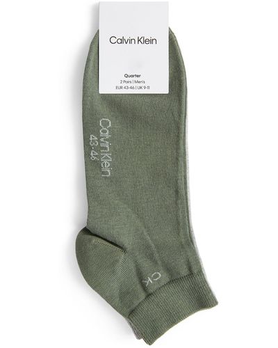 Calvin Klein Logo Quarter Ankle Socks (pack Of 2) - Green